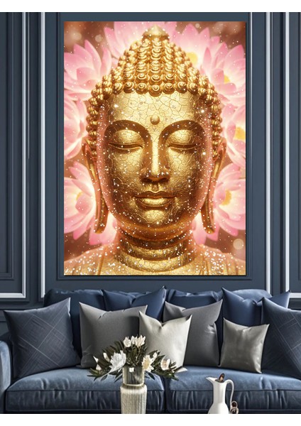 Altın Buddha Kafası Huzurlu Dekoratif Kanvas - Mdf Ahşap Tablo fırsatları