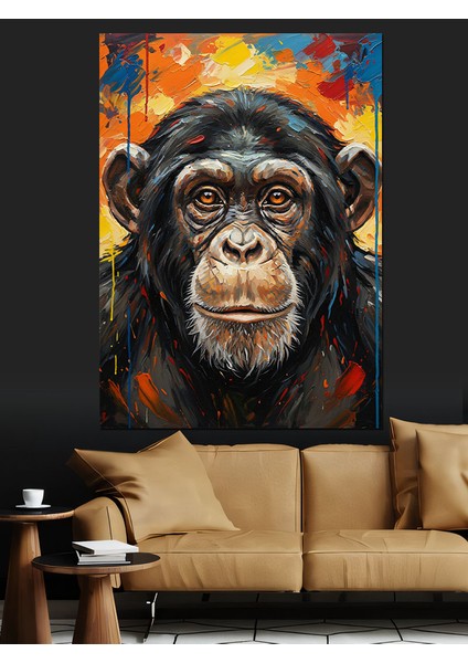 Şempanze Maymun Komik Portre Dekoratif Kanvas - Mdf Ahşap Tablo