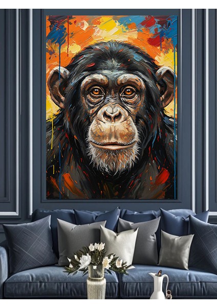 Şempanze Maymun Komik Portre Dekoratif Kanvas - Mdf Ahşap Tablo fiyatları
