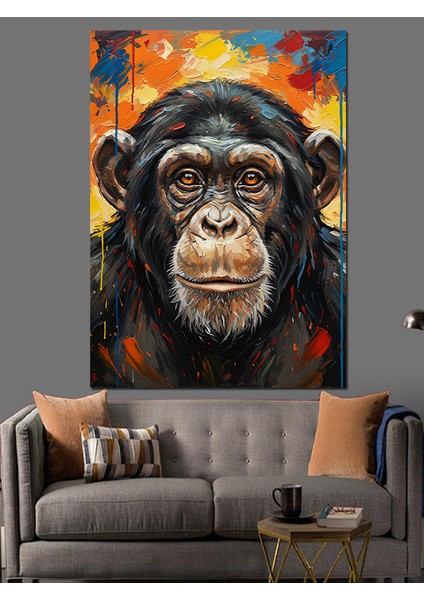 Şempanze Maymun Komik Portre Dekoratif Kanvas - Mdf Ahşap Tablo fırsatları