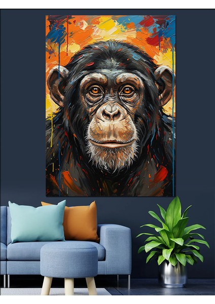 Şempanze Maymun Komik Portre Dekoratif Kanvas - Mdf Ahşap Tablo indirimleri