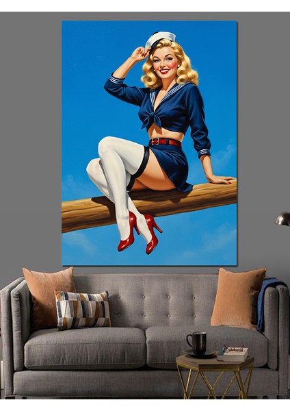 Çoraplı Seksi Kadın Pin-Up Dekoratif Kanvas - Mdf Ahşap Tablo