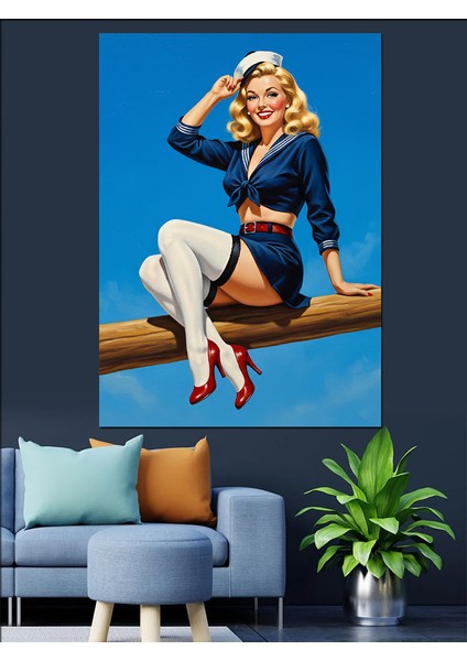 Çoraplı Seksi Kadın Pin-Up Dekoratif Kanvas - Mdf Ahşap Tablo fiyatları