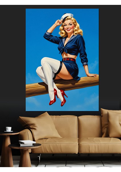 Çoraplı Seksi Kadın Pin-Up Dekoratif Kanvas - Mdf Ahşap Tablo modelleri