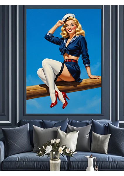 Çoraplı Seksi Kadın Pin-Up Dekoratif Kanvas - Mdf Ahşap Tablo fırsatları