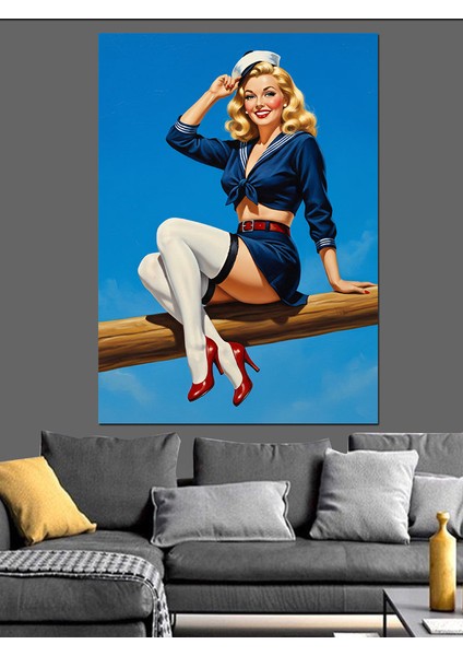 Çoraplı Seksi Kadın Pin-Up Dekoratif Kanvas - Mdf Ahşap Tablo indirimleri