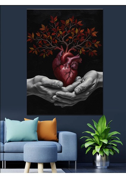 Ağaç Kök Kalp Hayat Tutma Dekoratif Kanvas - Mdf Ahşap Tablo