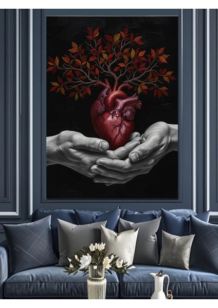 Ağaç Kök Kalp Hayat Tutma Dekoratif Kanvas - Mdf Ahşap Tablo modelleri