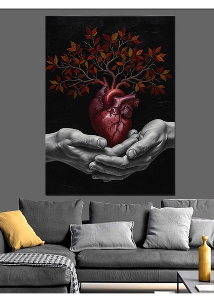 Ağaç Kök Kalp Hayat Tutma Dekoratif Kanvas - Mdf Ahşap Tablo fırsatları