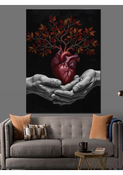 Ağaç Kök Kalp Hayat Tutma Dekoratif Kanvas - Mdf Ahşap Tablo indirimleri