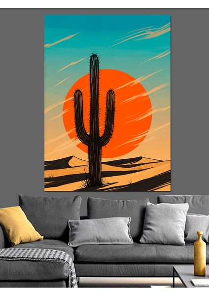 Gün Batımı Kaktüs Manzarası Dekoratif Kanvas - Mdf Ahşap Tablo