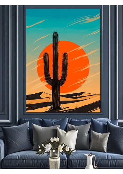 Gün Batımı Kaktüs Manzarası Dekoratif Kanvas - Mdf Ahşap Tablo fiyatları