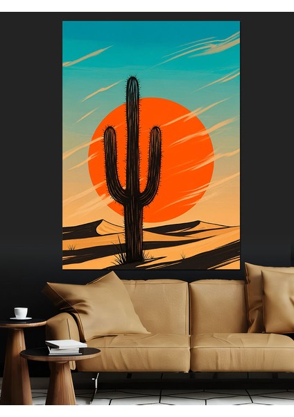 Gün Batımı Kaktüs Manzarası Dekoratif Kanvas - Mdf Ahşap Tablo modelleri