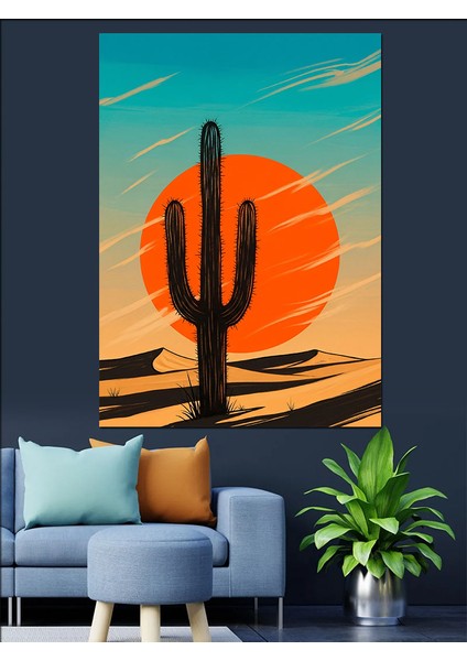 Gün Batımı Kaktüs Manzarası Dekoratif Kanvas - Mdf Ahşap Tablo fırsatları