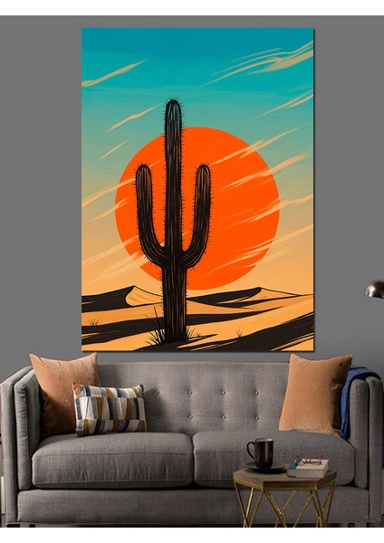 Gün Batımı Kaktüs Manzarası Dekoratif Kanvas - Mdf Ahşap Tablo indirimleri