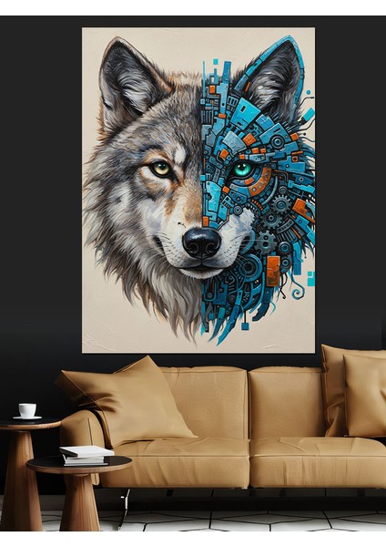 Kurt Kafa Geometrik Hayvan Dekoratif Kanvas - Mdf Ahşap Tablo fiyatları
