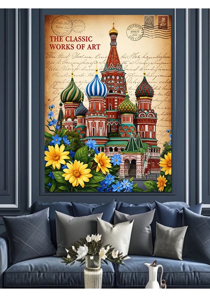 Rusya Katedral Vintage Poster Dekoratif Kanvas - Mdf Ahşap Tablo