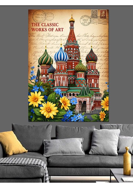 Rusya Katedral Vintage Poster Dekoratif Kanvas - Mdf Ahşap Tablo fiyatları