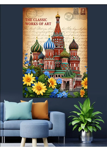 Rusya Katedral Vintage Poster Dekoratif Kanvas - Mdf Ahşap Tablo fırsatları