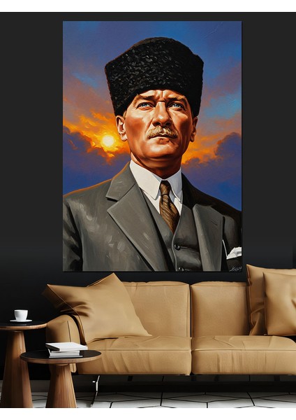 Kalpaklı Mustafa Kemal Atatürk Dekoratif Kanvas - Mdf Ahşap Tablo