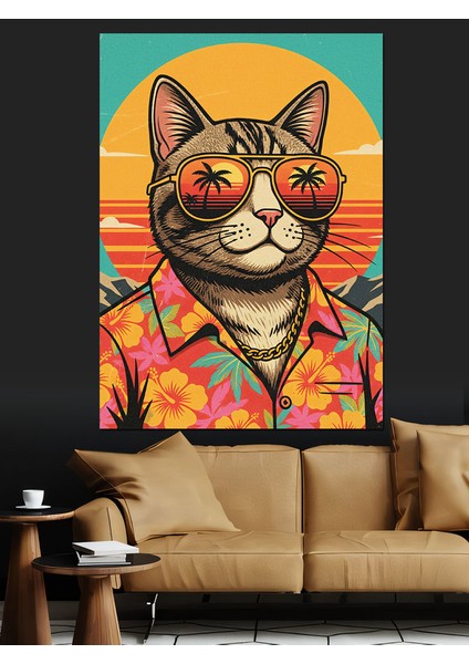Kedi Gözlüklü Pop Art Dekoratif Kanvas - Mdf Ahşap Tablo