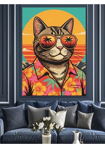 Kedi Gözlüklü Pop Art Dekoratif Kanvas - Mdf Ahşap Tablo fiyatları