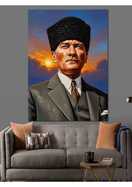 Kalpaklı Mustafa Kemal Atatürk Dekoratif Kanvas - Mdf Ahşap Tablo fırsatları