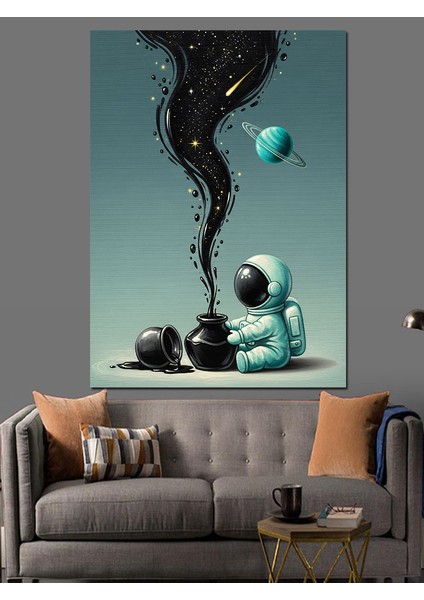 Uzay Giysili Astronot Atmosfer Dekoratif Kanvas - Mdf Ahşap Tablo