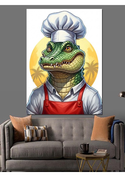 Aşçı Timsah Şapkalı Komik Dekoratif Kanvas - Mdf Ahşap Tablo modelleri