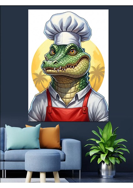 Aşçı Timsah Şapkalı Komik Dekoratif Kanvas - Mdf Ahşap Tablo fırsatları