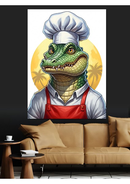 Aşçı Timsah Şapkalı Komik Dekoratif Kanvas - Mdf Ahşap Tablo indirimleri