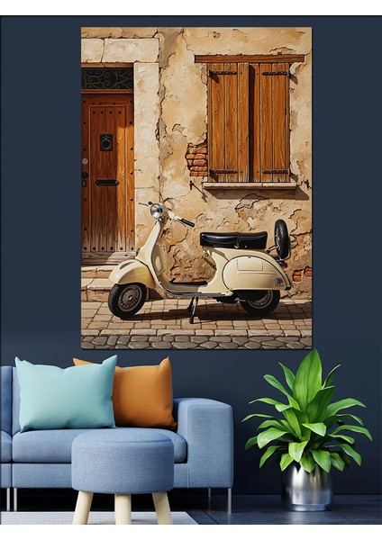 Scooter Motorsiklet Italyan Sokak Dekoratif Kanvas - Mdf Ahşap Tablo fiyatları