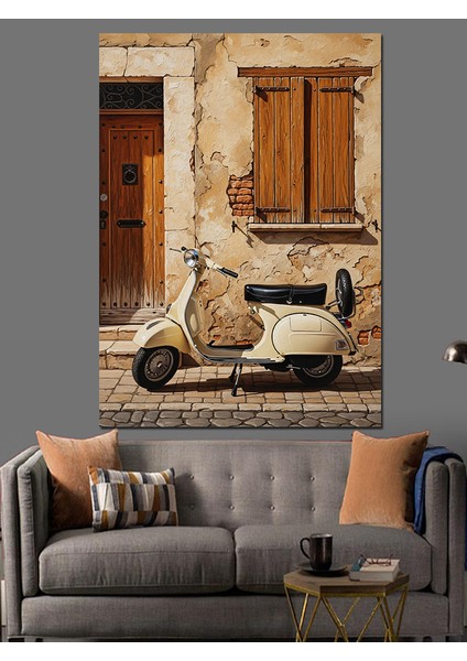 Scooter Motorsiklet Italyan Sokak Dekoratif Kanvas - Mdf Ahşap Tablo modelleri