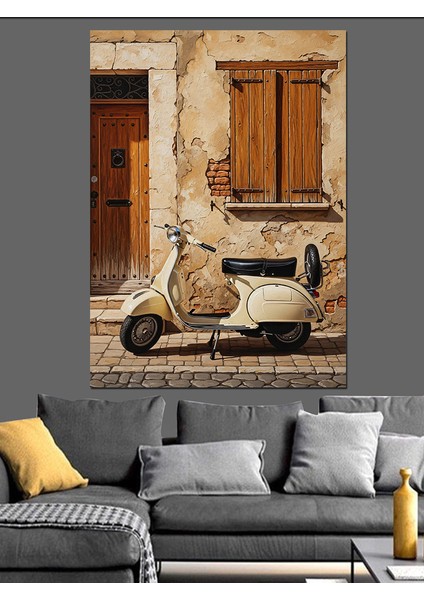 Scooter Motorsiklet Italyan Sokak Dekoratif Kanvas - Mdf Ahşap Tablo fırsatları