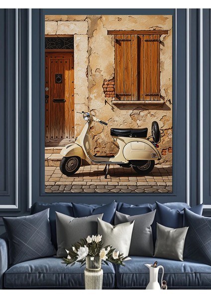 Scooter Motorsiklet Italyan Sokak Dekoratif Kanvas - Mdf Ahşap Tablo indirimleri