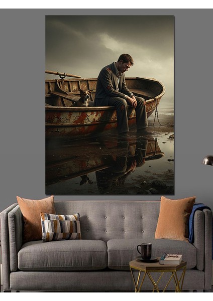 Yük Taşıyan Sandal ve Balıkçı Dekoratif Kanvas - Mdf Ahşap Tablo fiyatları