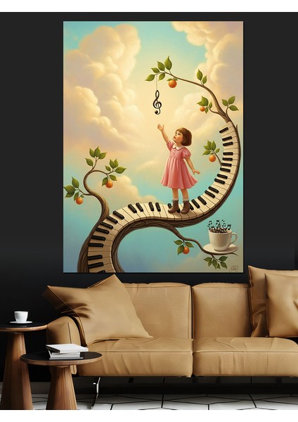 Küçük Kız Çiçek ve Müzik Bahçesi Dekoratif Kanvas - Mdf Ahşap Tablo fiyatları