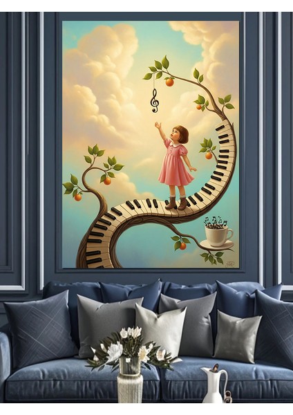 Küçük Kız Çiçek ve Müzik Bahçesi Dekoratif Kanvas - Mdf Ahşap Tablo modelleri
