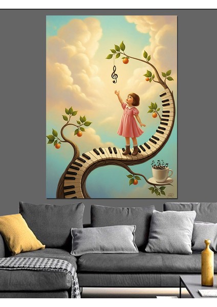 Küçük Kız Çiçek ve Müzik Bahçesi Dekoratif Kanvas - Mdf Ahşap Tablo fırsatları