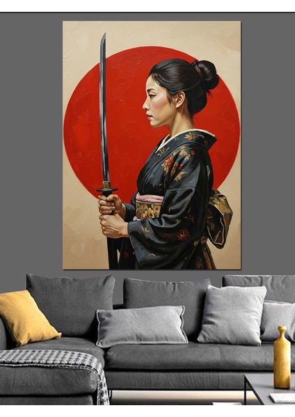 Kılıçlı Samuray Kadın Kırmızı Dekoratif Kanvas - Mdf Ahşap Tablo modelleri