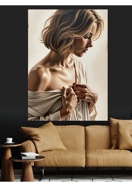 Başını Eğmiş Düşünceli Kadın Dekoratif Kanvas - Mdf Ahşap Tablo