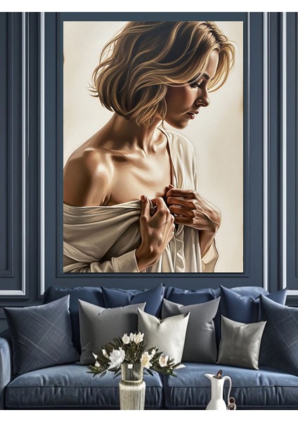 Başını Eğmiş Düşünceli Kadın Dekoratif Kanvas - Mdf Ahşap Tablo fiyatları