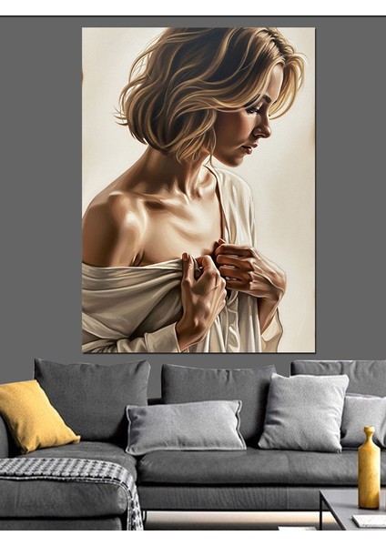 Başını Eğmiş Düşünceli Kadın Dekoratif Kanvas - Mdf Ahşap Tablo modelleri