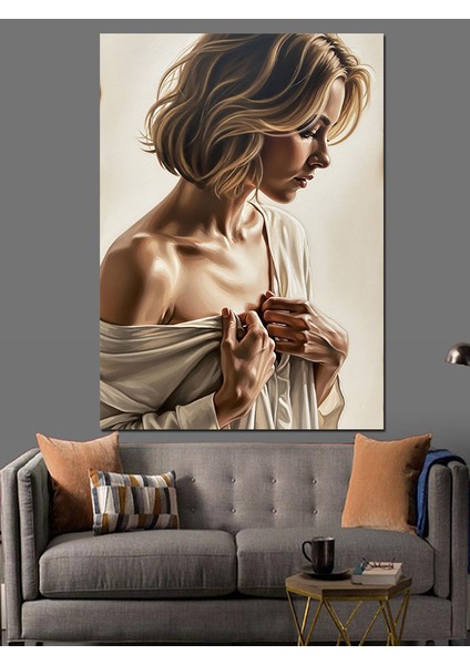 Başını Eğmiş Düşünceli Kadın Dekoratif Kanvas - Mdf Ahşap Tablo fırsatları