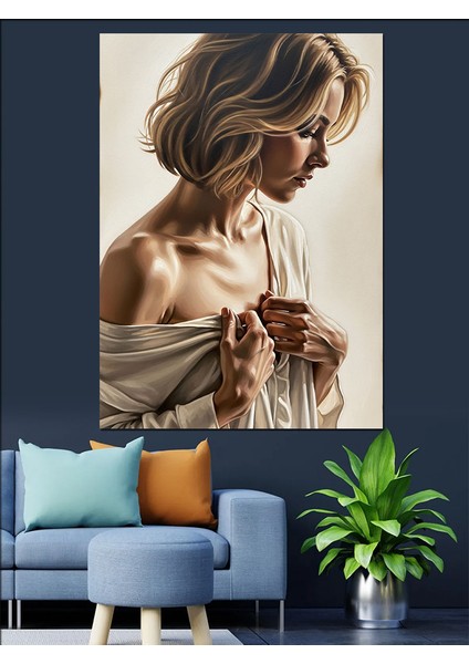 Başını Eğmiş Düşünceli Kadın Dekoratif Kanvas - Mdf Ahşap Tablo indirimleri