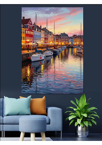 Amsterdam Kanal Gece Manzarası Dekoratif Kanvas - Mdf Ahşap Tablo