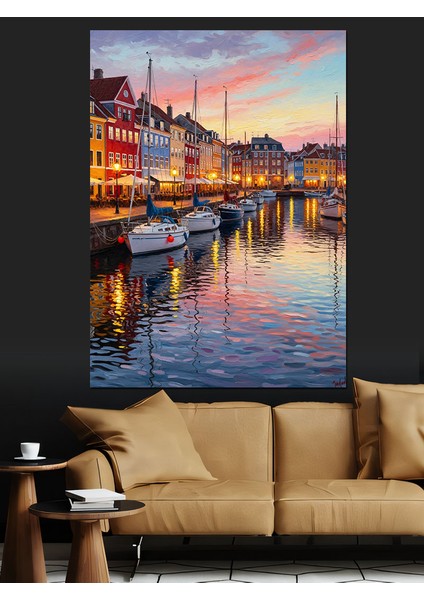 Amsterdam Kanal Gece Manzarası Dekoratif Kanvas - Mdf Ahşap Tablo fiyatları