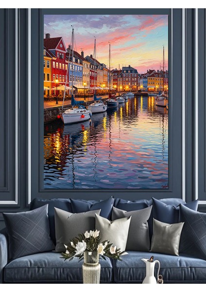 Amsterdam Kanal Gece Manzarası Dekoratif Kanvas - Mdf Ahşap Tablo modelleri