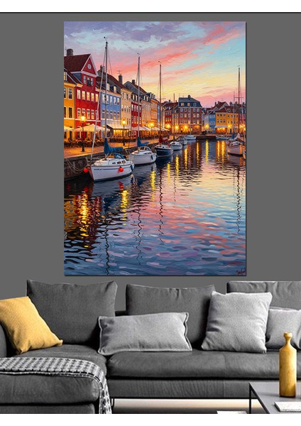 Amsterdam Kanal Gece Manzarası Dekoratif Kanvas - Mdf Ahşap Tablo fırsatları