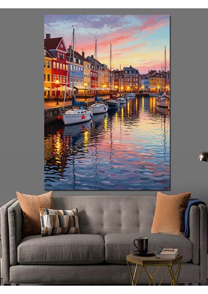 Amsterdam Kanal Gece Manzarası Dekoratif Kanvas - Mdf Ahşap Tablo indirimleri